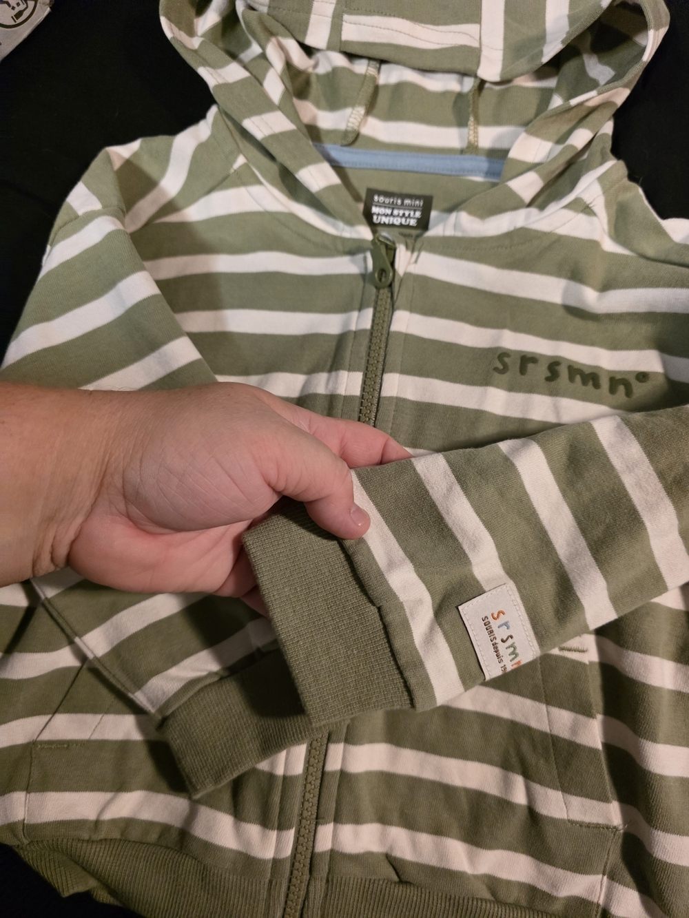 Olive & White Striped Zip Hoodie for Kids